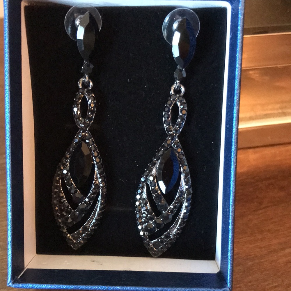 BriLove Black Crystal Earrings. NWOT with box.